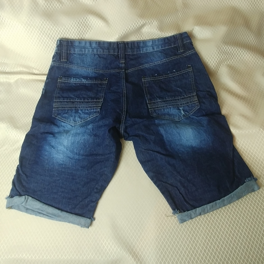 Dark Blue Men's Jean Shorts - Picture 3 of 4